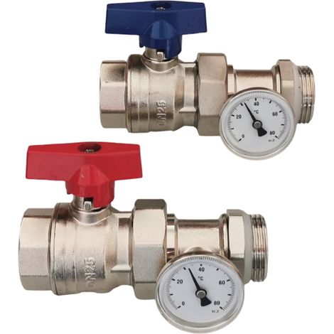 Vanne à bille de distribution d'eau pour chauffage au sol ZZ18504 avec indicateur de température, vanne à bille de distribution d'eau, vanne à bille de raccordement pour tuyauterie de chauffage au sol (1/4)