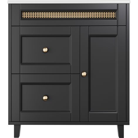 Meuble vasque 76x46x86,5 cm noir avec tiroirs silencieux et rangements (1/5)