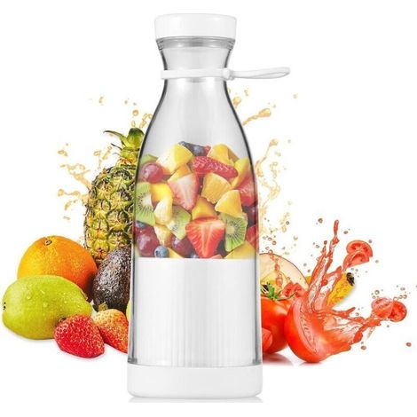 Licuadora de 500 ml, mini licuadora portátil para batidos, botella para preparar zumos frescos, botella licuadora personal multifuncional con carga USB. (1/4)