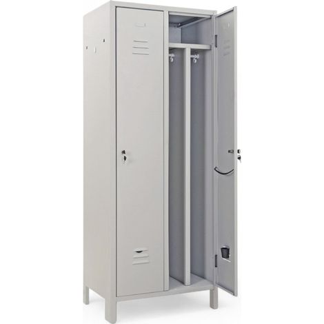 Armadio spogliatoio sporco pulito due ante montato 68.5x50x180 cm con portaombrelli portasciugamani appendiabiti ripiano interno e serratura lucchettabile (1/2)