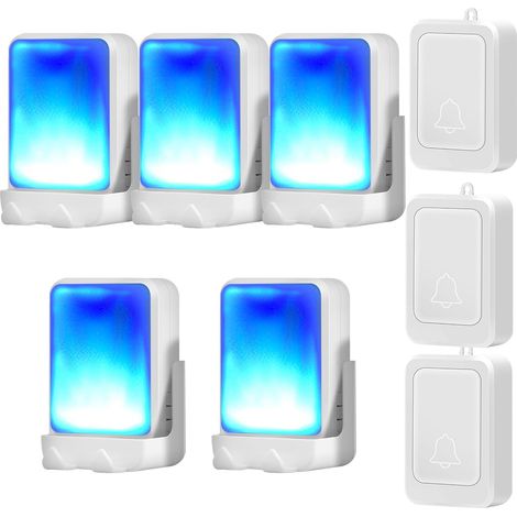 Sonnette de porte avec 7 couleurs de lumière vive et 3volumes - Sonnette sans fil de Pour la maison/le bureau - Convient pour les personnes âgées et malentendantes - 3 émetteurs avec 5 (1/5)
