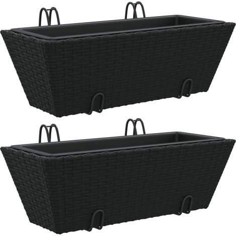 Vassoio per fioriera aiuola rialzata piante fiori giardino terrazze con ganci set di 2 resina intrecciata nera 020038867