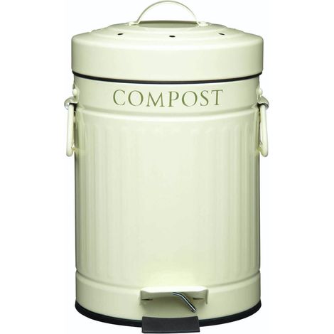 KitchenCraft Kompostierbehälter aus Metall mit integriertem Pedal, 3 L - Creme
