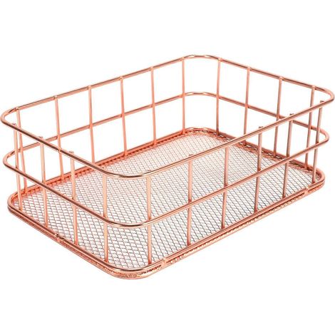 Panier de rangement de bureau en métal, boîte de rangement à grille en fer, plateau de rangement or rose (1/5)