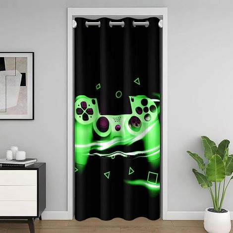 Jeux Rideau De Porte 150 x 203 Cm Jeux Rideaux Interieur Salon Chambre Home Décor Poignée De Jeu Cool Fluorescent Vert Poignée Jeu Rideau Occultant Rideaux - 150L X 203H cm (1 Panneaux) (1/5)