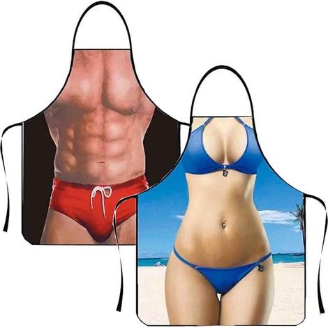 Conjunto de dos piezas, delantales unisex divertidos, delantales para barbacoa, regalos originales para fiestas navideñas para parejas - estilo playero (1/5)