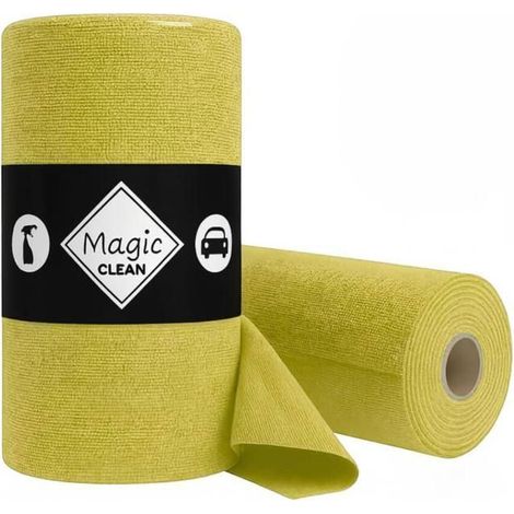 Chiffons microfibres, vitre, salle de bain, voiture, meuble, réutilisables, sans peluche - 75 feuilles déchirables 30x30cm jaune