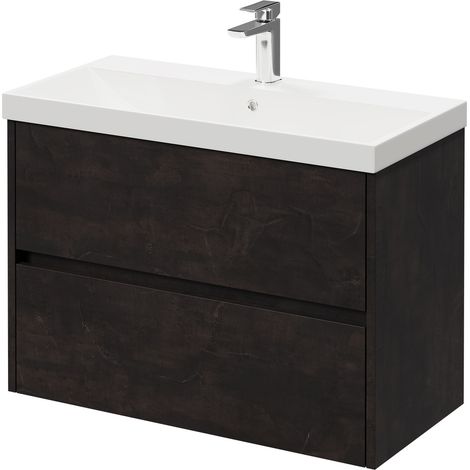 Montego Metallic Slate 800mm Wall Mounted Vanity Unit with 1 Tap Hole Slim Edge Basin and 2 Drawers (1/5)