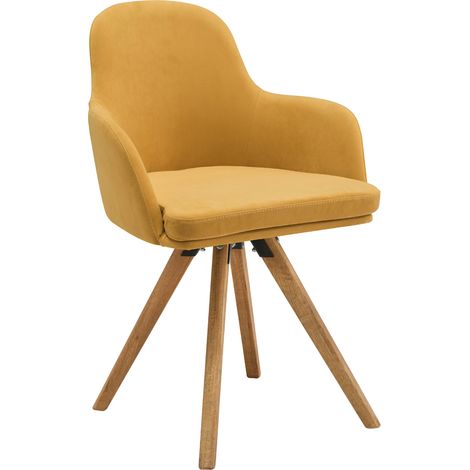 Esszimmer Stuhl Eiche massiv geölt ROES-64, Samt gelb, B/H/T: ca. 60/85,5/60 cm (1/4)