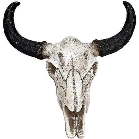 Décoration murale en résine représentant un crâne de vache à longues cornes, idéale pour les créations d'Halloween et comme décoration murale. (1/5)