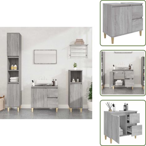 Armadio in legno multistrato - vidaXL Armadietto Bagno Grigio Sonoma 65x33x60 cm in Legno Multistrato - Armadio da bagno grigio