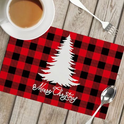 Placemat De Noel - 12x18 Pouces - Tissu Lin - Décoration De Table Pour Cuisine Intérieure Et Fêtes - Lot De 4 (1/2)