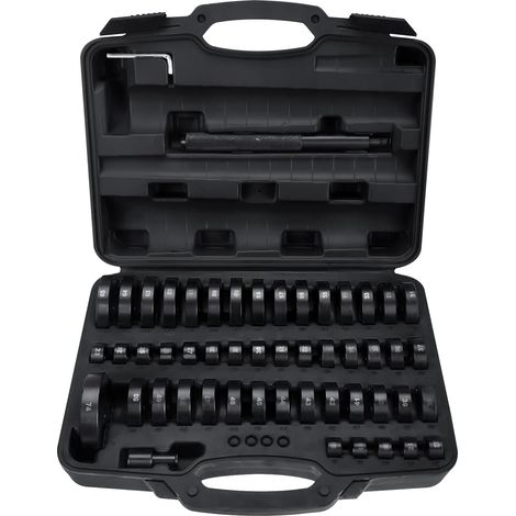 52-piece set including mounting discs for wheel bearings, seals, bushings, rubber washers, pullers, pressure pieces, press tools 18–65 mm (Black) (1/5)