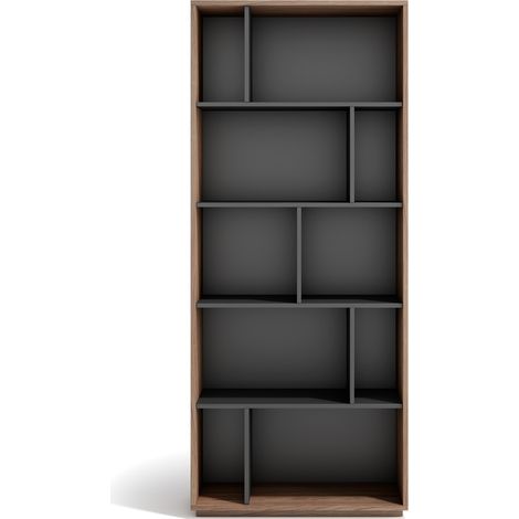 Estantería librería, colección NACK, con 5 niveles de altura en melamina color nogal velmore-grafito