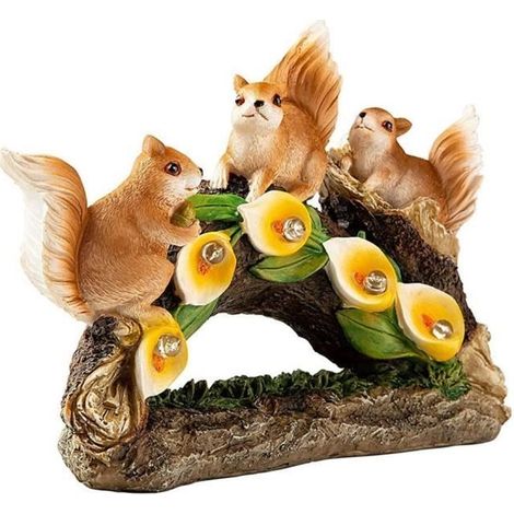 Figurine de Jardin Statue Solaire Écureuil - Résine - 10,2 x 2,7 x 7,1 pouces - Extérieur