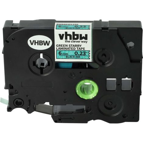 vhbw Label Tape compatible with Brother PT 1280, 1250, 1230PC, 1200P, 1290 Label Printer 8m x 6 mm, Black on Green (Glitter), Laminated (1/4)