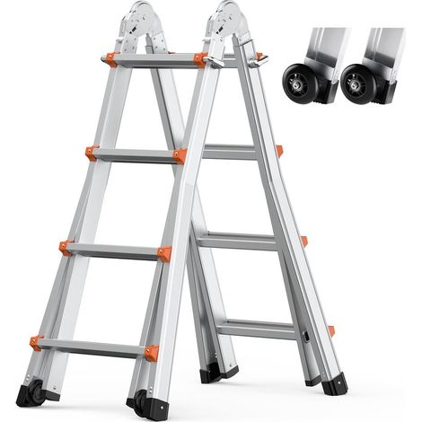 Échelle Télescopique en A Pliable 4670 mm Extensible en Aluminium 149,7 kg Antidérapante pour Toit Intérieur (1/5)