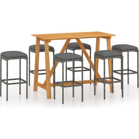 INLIFE Ensemble de bar de jardin avec coussins 7 pcs Gris (1/5)