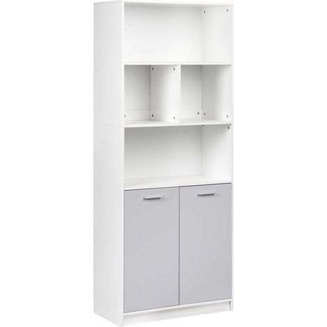 2 Door Bookcase Grey and White Particle Board Minimalistic Office Furniture Open and Close Shelves ZEHNA