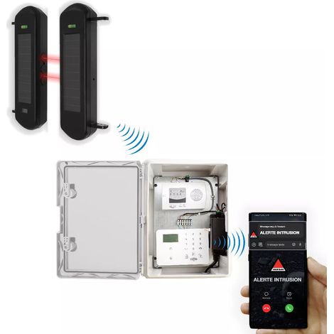 Protection périmétrique 'PRO' solaire 900m sans-fil & point d'alerte GSM 4G IP65 barrières infrarouges 1B (DA600+/KP) (1/5)