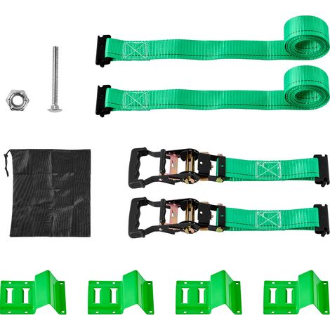 Mophorn Kit d'arrimage de roues avec sangles à cliquet et boucle, capacité de charge de 662 kg, résistance à la rupture de 1986 kg, idéal pour moto, VTT, camion et remorque, couleur verte (1/5)
