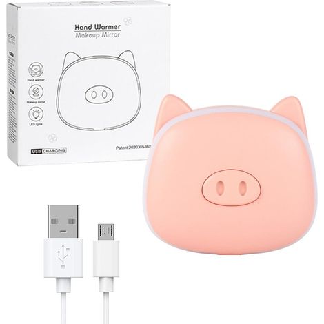 Chauffe-mains rechargeable 1000mAh, animal cartoon macaron, miroir de maquillage avec LED, cadeau d'hiver USB. (1/5)