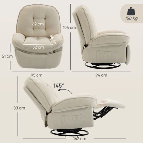 Sillón relax giratorio reclinable y balancín 95 x 94 x 104 cm blanco OKMYHOME (1/5)