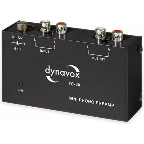 Dynavox TC-20 Phono-Vorverstärker, kompaktes Metall-Gehäuse, für Plattenspieler mit MM-Abtast-Systemen, schwarz (1/4)