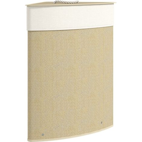 Panier à linge d’angle 55 L en bambou avec sac amovible lavable, couvercle, poignées et structure métal 35 x 35 x 60 cm – CHICFURN (1/5)