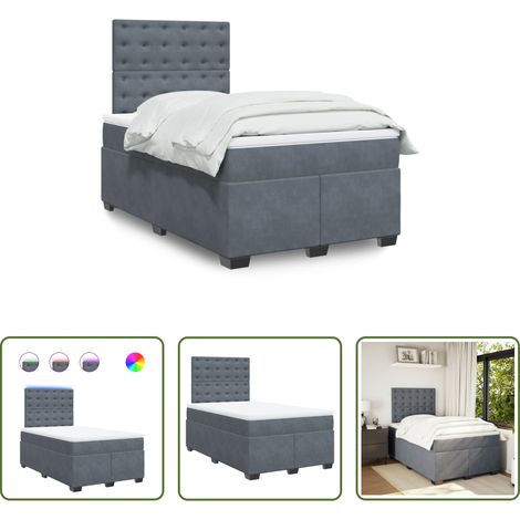 vidaXL LED-Beleuchtung - Boxspringbett mit Matratze Dunkelgrau 120x200 cm Samt (1/5)