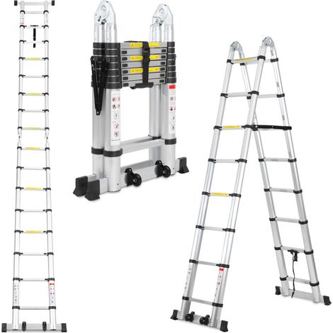 SWANEW Scala telescopica 2,5m + 2,5m scala allungabile in alluminio argento scala allungabile antiscivolo (1/5)