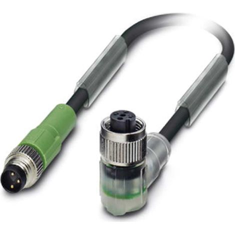 Phoenix Contact M8/M12 Verbindungsleitung mit LED 1xStift/1xBuchse gerade/gewink. 3/3-pol. A-Kodierung, 24V, 4A, Aderanzahl 3, Länge 0,6 Meter Bauform Seite 1 1xM8 gerade Stift - 1 Stück