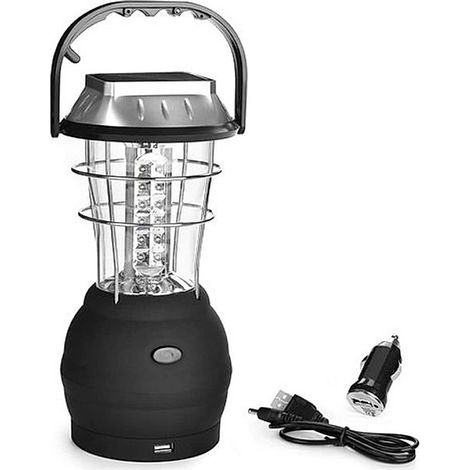 Lanterne solaire, lampe de camping LED ultra lumineuse, 2 modes d'éclairage réglables, 5 méthodes charge, dynamo manivelle, longue (1/4)