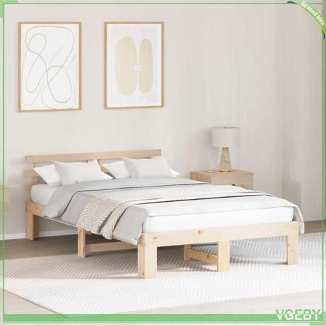 Cadre de lit - ABI - 120 x 190 cm - Pin massif - Tête de lit incluse - Durable (1/5)