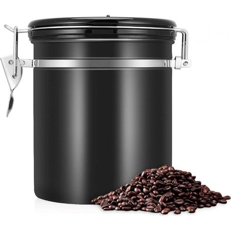 Conteneur à café 304 en acier inoxydable hermétique conteneur de grains de café bidon de stockage Can1.5L(Noir) (1/5)