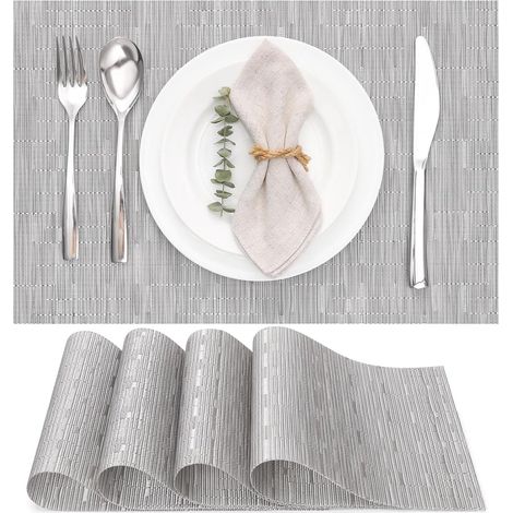 Ensemble de 4 sets de table tissés, lavables et résistants à l'huile, adaptés aux cuisines ou aux tables à manger, résistants à la chaleur et antidérapants, 30 x 45 cm, gris. (1/5)