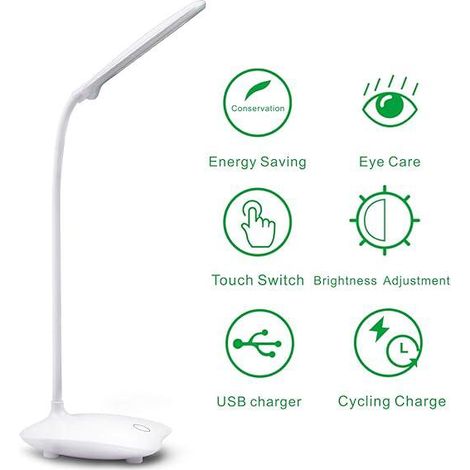 Lampe de bureau à LED pour protection des yeux, lampe de chevet flexible, lampe de bureau à LED pour lecture, blanche [Classe énergétique A+++] (1/5)