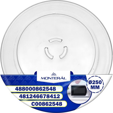 1 Plateau Micro-onde Verre Trempé 3 Fixations Diamètre 250mm Pour Whirlpool Indesit Bauknecht (1/5)