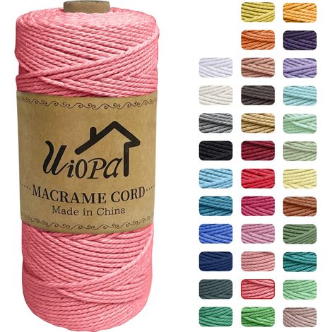 Corde Macramé 2mm x 200m, Ficelle Macramé 3-Ply Corde Coton, Fil Macramé de Tressée DIY pour Cintres de Plantes Tentures Murales Jardinage Décoration Bohème (Rose Pastèque) (1/5)