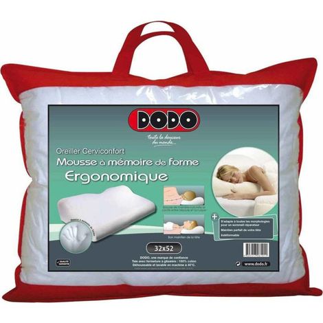 Dodo – Oreiller ergonomique mousse à mémoire de forme 52 x 32 cm – Ferme – Déhoussable et lavable à 40°C – Maintien optimal des vertèbres