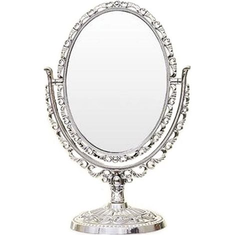 Longziming - Miroir de maquillage double face - Miroir cosmétique rétro - Miroir de table - Rotation à 360° - Base stable - Métal - Élégant et pratique - 1 pièce (1/5)