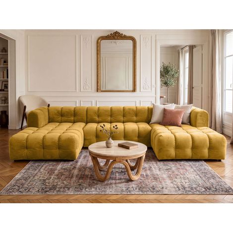 Wohnlandschaft Sofa U-Form SOLVIE in Stoff Tiffani Honiggelb (1/4)