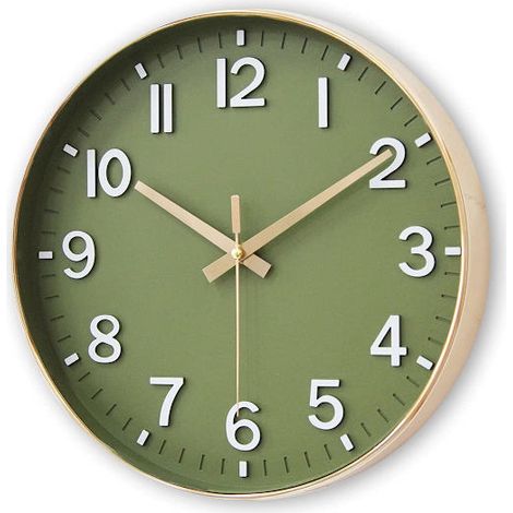 Wall Clock — 12-inch Silent Non-Ticking Clock for Living Room, Bedroom, Kitchen or Office (Gold Green) (1/3)