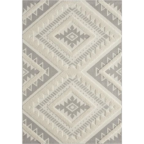 Tapis salon et chambre 120x170 crème rectangle tissé motif ethnique BAIME (1/5)