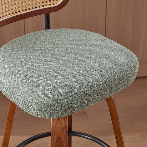 VVBV Tabouret de bar, 56 x 43 x 90 cm, dossier en rotin, lin, vert olive, lot de 3, pivotant (1/5)
