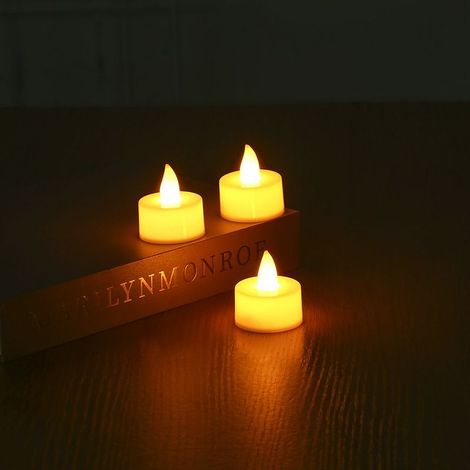 Lot de 12 bougies chauffe-plat LED sans flamme 100 heures avec ampoule vacillante réaliste à piles pour fêtes et fêtes - Jaune chaud H146 (1/4)