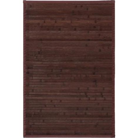 Tapis de sol antidérapant - JUANIO - Lot de 2 (90 x 60 cm) - Bambou rayé chocolat - Antidérapant - Salle de bain (1/3)