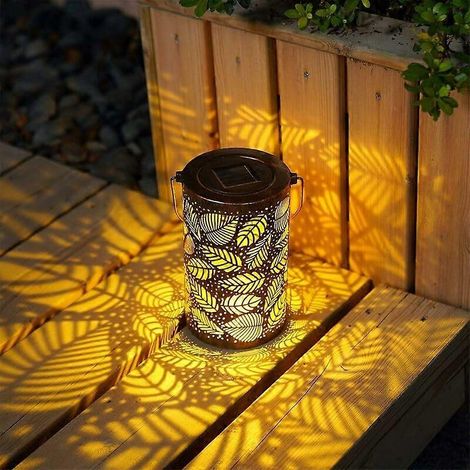 Wasserdichte Solar-Gartenleuchte mit bronzefarbenem Blattmuster, Laterne zur hängenden Dekoration im Außenbereich