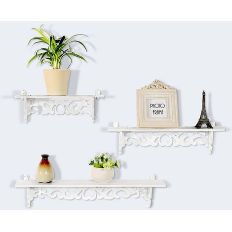 SJLERST Juego de 3 estantes flotantes de pared estilo shabby chic, estante de exhibición de pared, estante de almacenamiento (1/3)