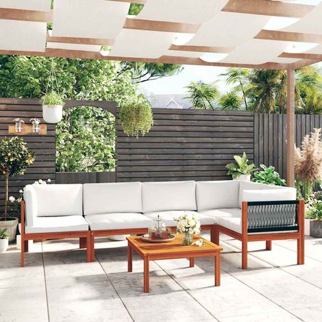 Salon de jardin 6 pcs Ensemble Table et Chaise de Jardin - avec coussins Crème Bois d'acacia solide BV340442 - BonneVie (1/5)
